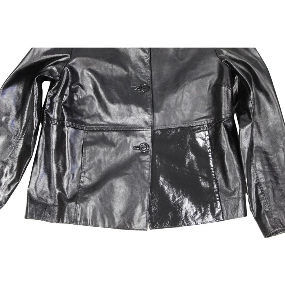 LAURA ASHLEY Genuine Patent & Glossy Black Leather Jacket SZ M MSRP$218